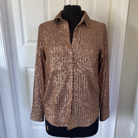 Anthropologie The Remie Sequined Brown Shirt - Picture 3 of 8